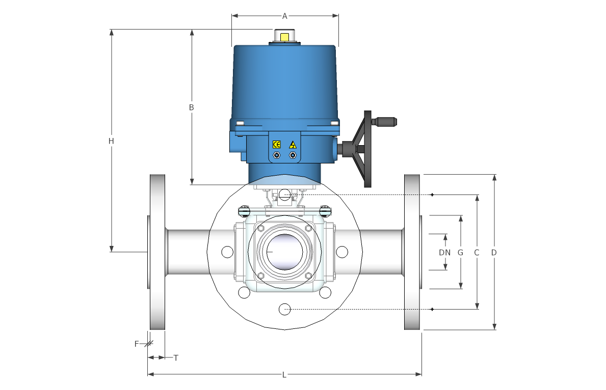 Electric Flanged 3 way stainless steel ball valve