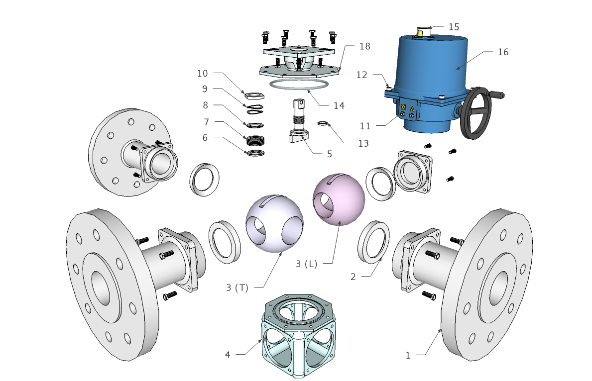 Electric Stainless Steel 3 way flanged ball valve