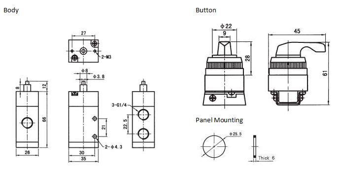 3 way 2 position rotary lever valve