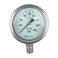 100mm Pressure Gauge, All Stainless Steel, Bottom Entry, 1/2" NPT, Glass Window, BDT18/A, 0 to 10 mPa